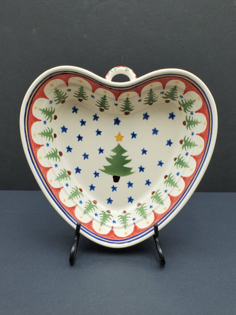 Polish Country Stoneware Christopher Radko Highland Holiday Heart Shaped Bowl